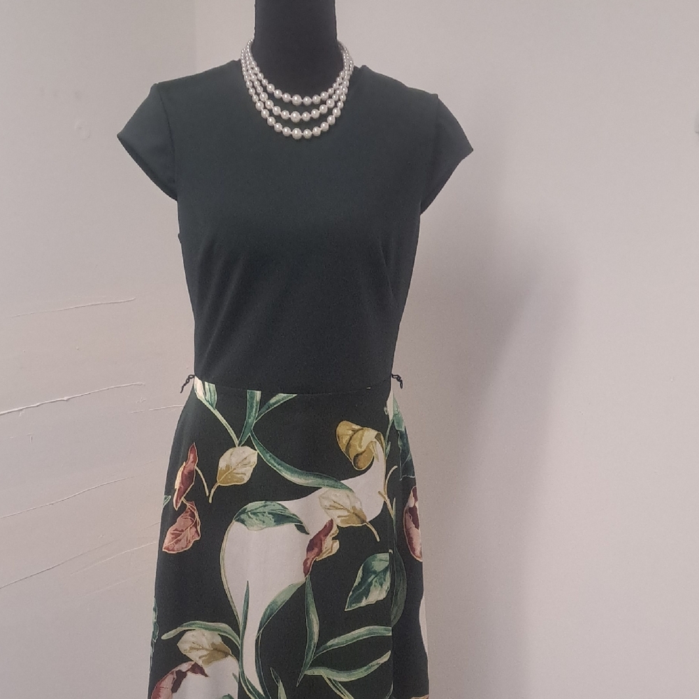 Black Floral A-Line Midi Skirt